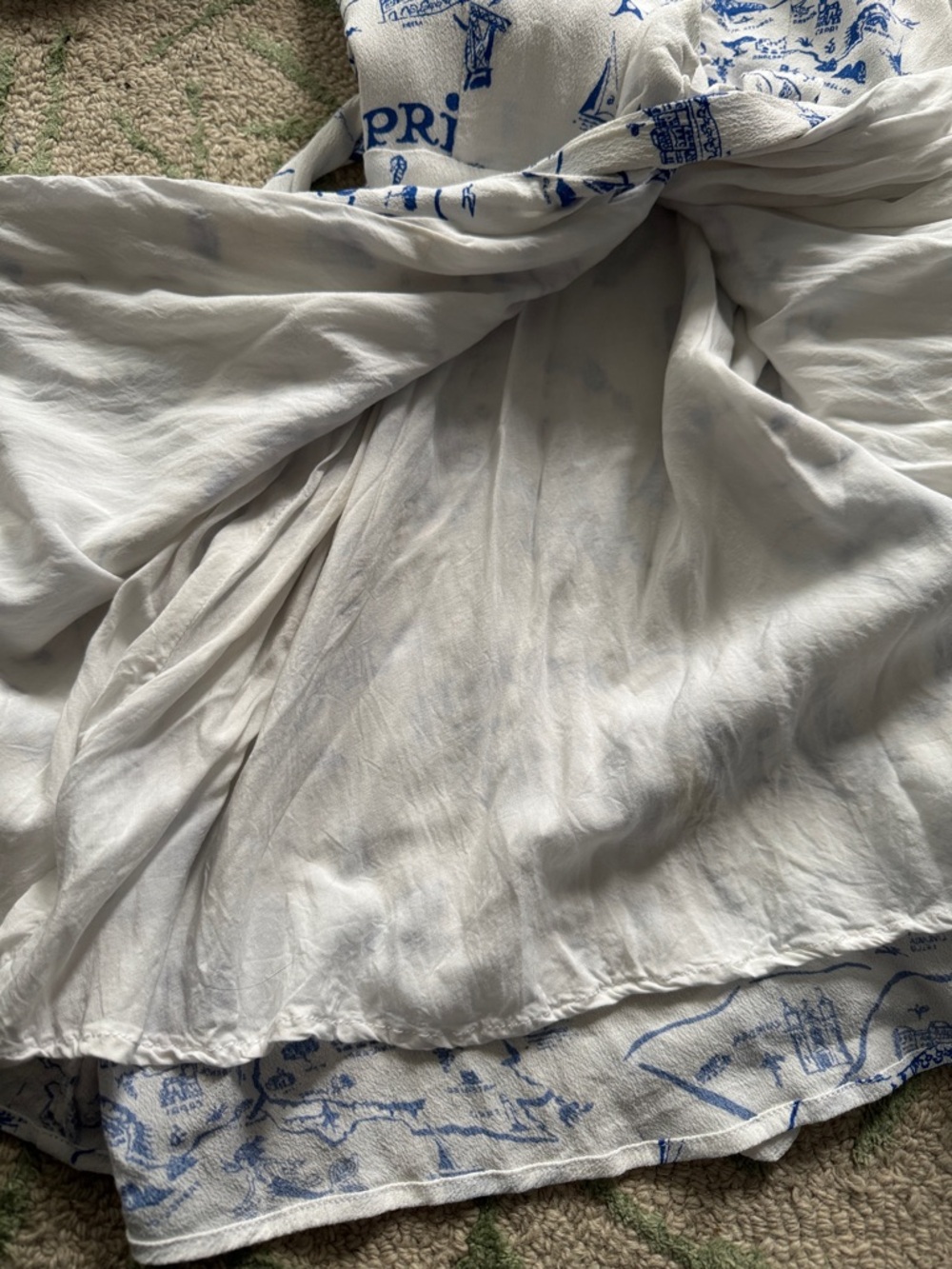 Anthropologie White Mini Wrap Dress with Blue Scenic Motif - Picture 8 of 9